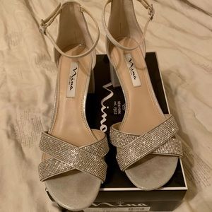 NINA Womens Rhinestone Ankle Strap Evening Sandals